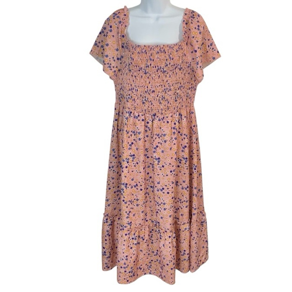 SHEIN Floral Smocked Floral Prairie Dress 2X